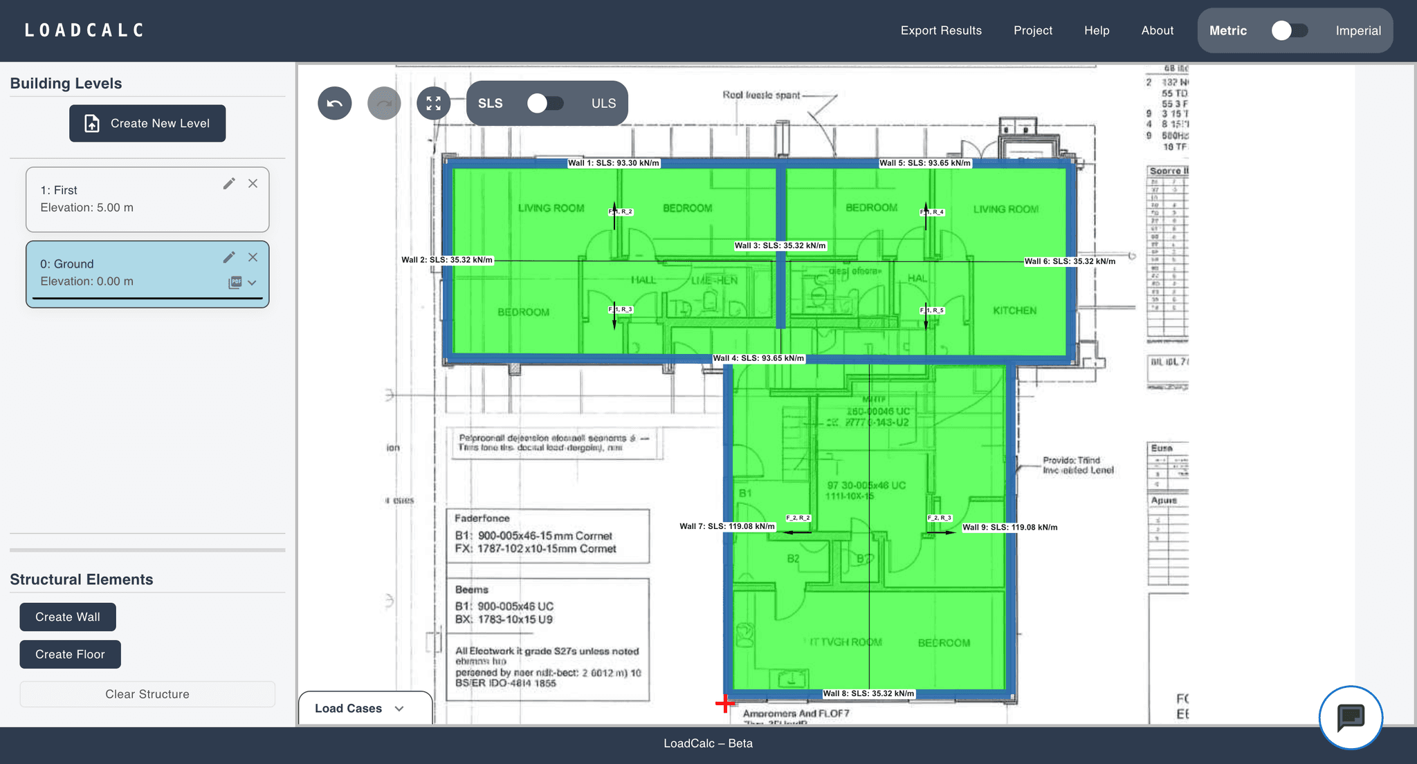 LoadTakedown app — sketch on PDFs and get instant tributary loads.