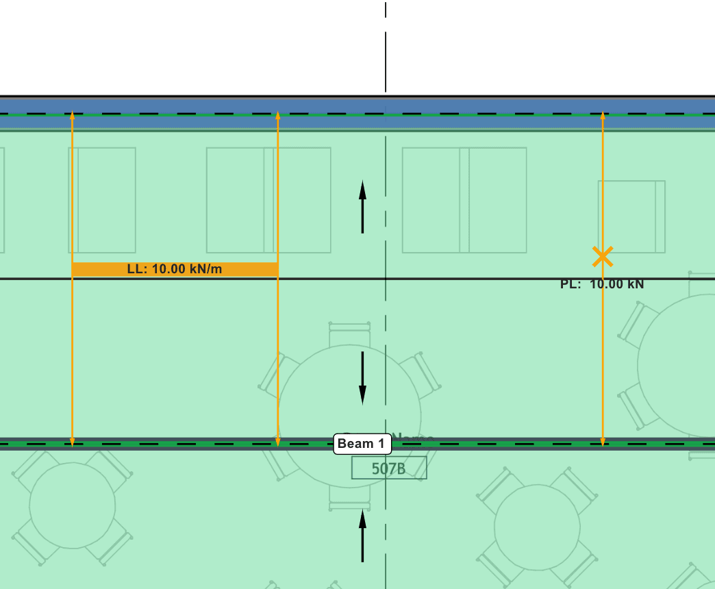 LoadTakedown workflow showing tributary load visualization